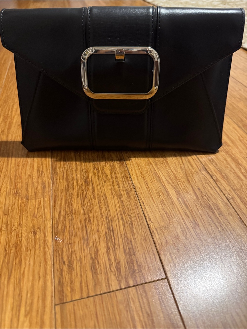 Bans Republic Black Leather Envelope Clutch with Silver Buckle